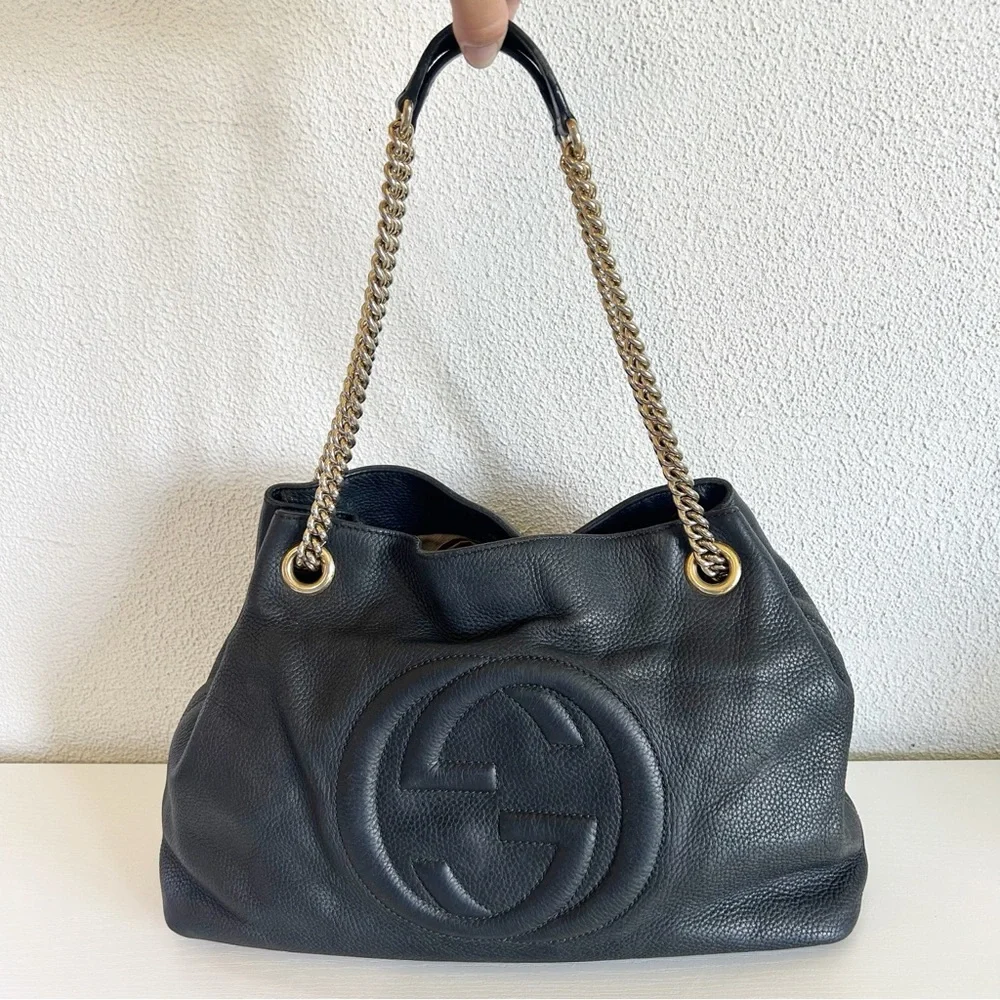 Gucci Soho Chain Shoulder Bag Black Pebbled Leather - Picture 3 of 16